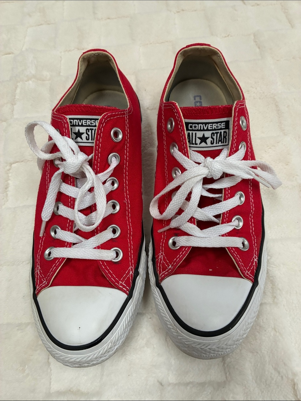 Converse All Star Red Low-Top Canvas Sneakers with White Laces- W8